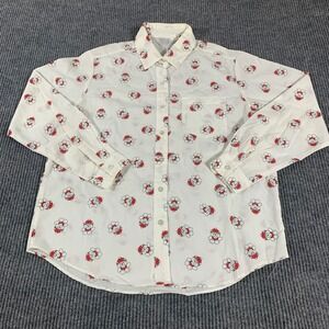 VTG Messages Top Women's 16 White Button Up‎ Long Sleeve Teddy Bears AOP Retro